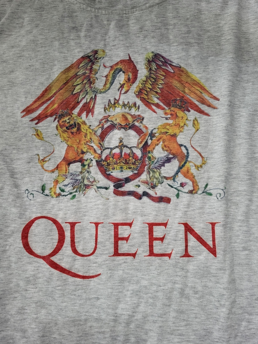 Queen Band Crest Graphic Tee - Light Gray